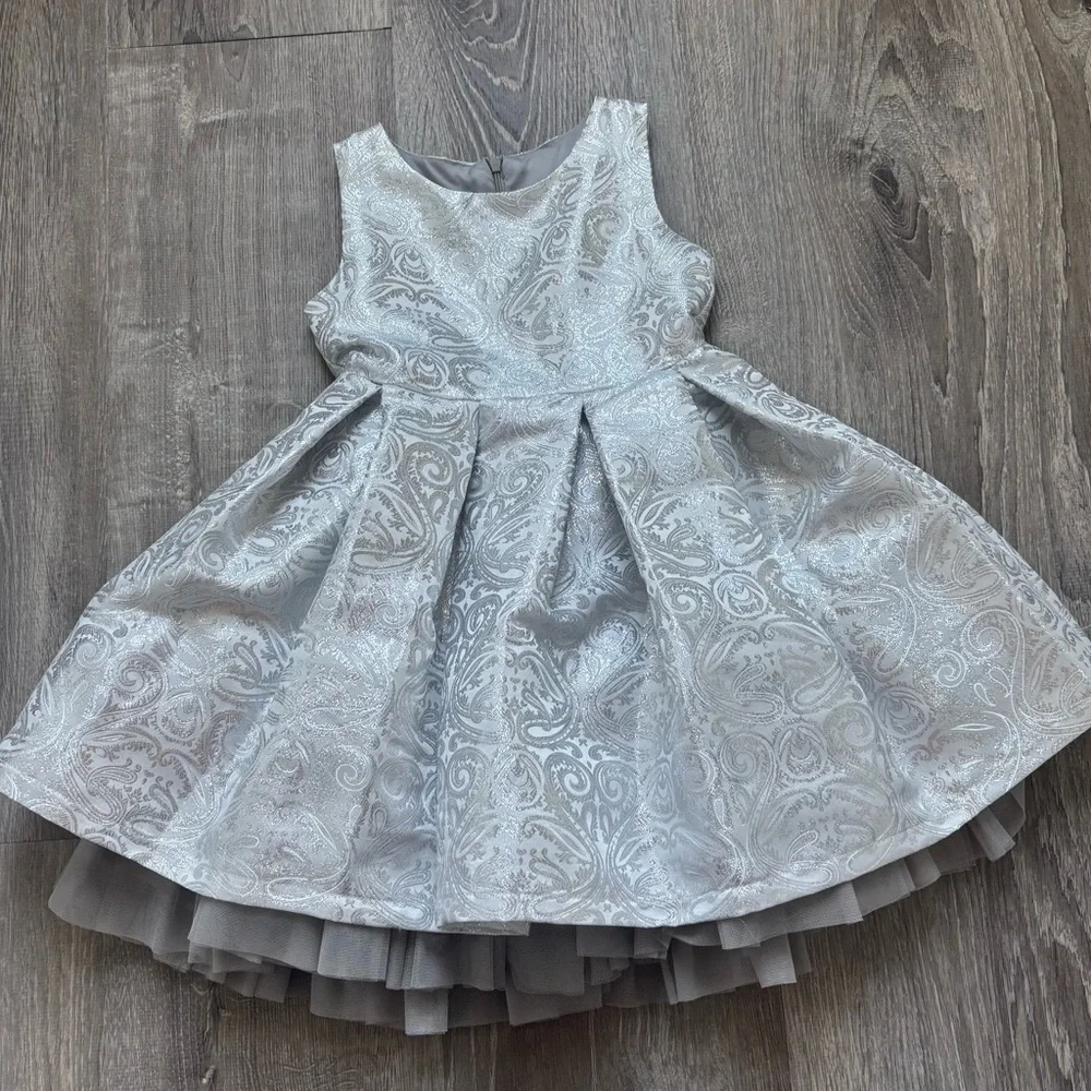 Elegant Silver Kids Dress with Intricate Design
